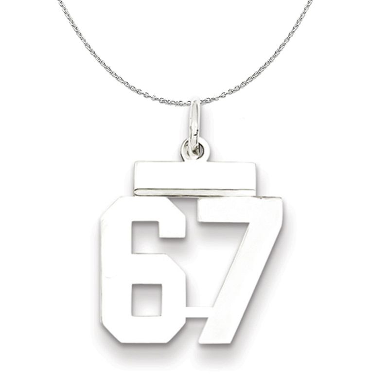 Silver, Athletic Collection Medium Polished Number 67 Necklace - 20 In